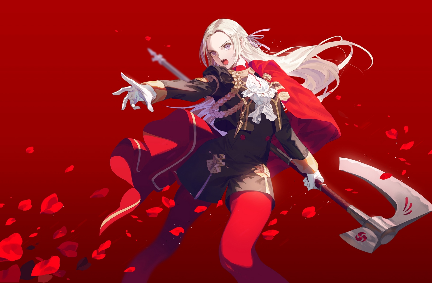 blue_eyes, cape, edelgard_von_hresvelg, fajyobore323, fire_emblem, gloves, long_hair, pantyhose