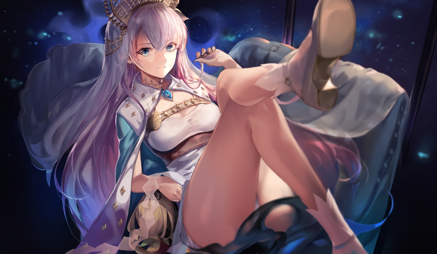 anastasia_(fate/grand_order), blue_eyes, cape, dress, fate/grand_order, fate_(series), headdress, long_hair