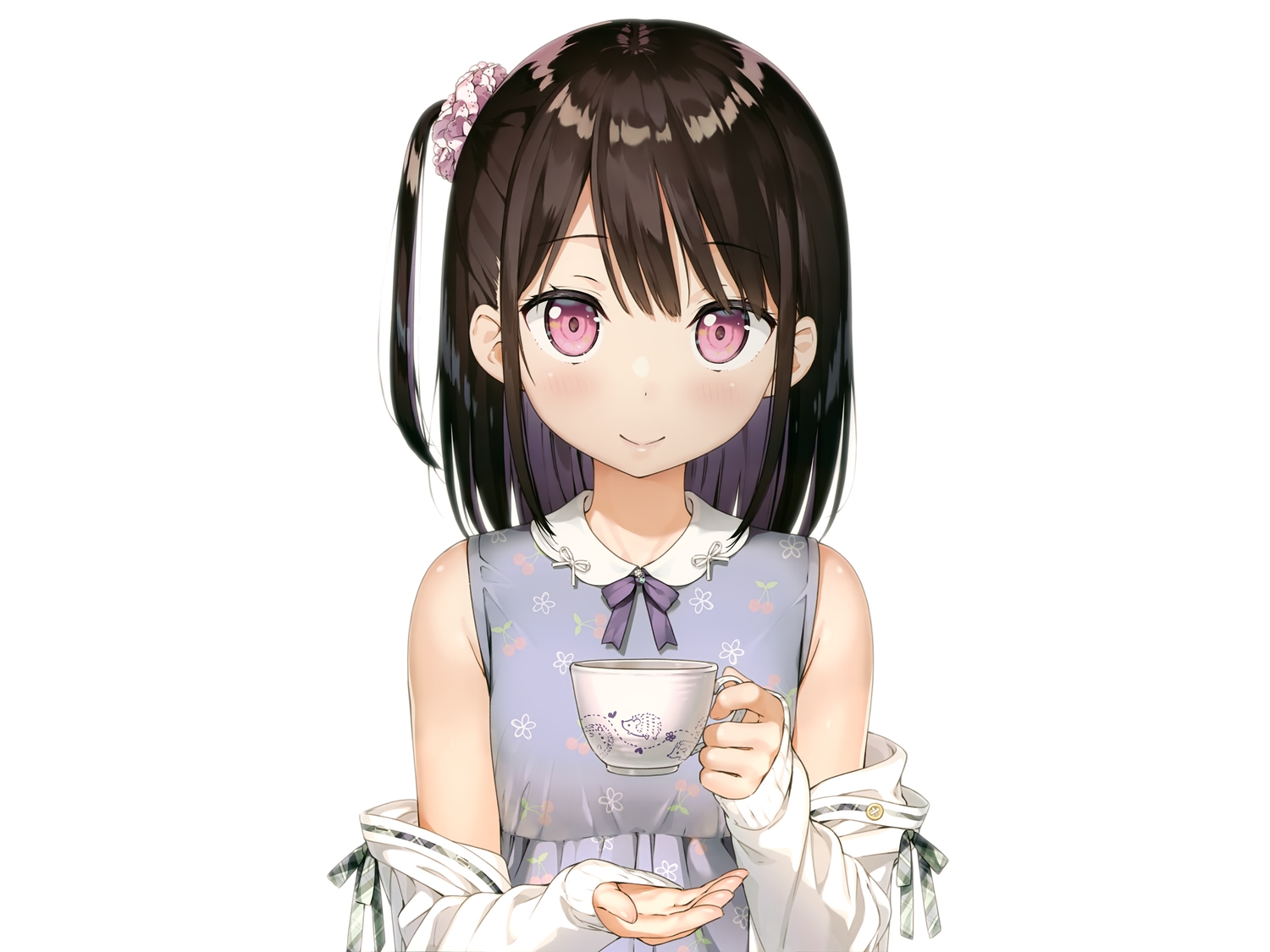 5_nenme_no_houkago, black_hair, drink, kantoku, original, shizuku_(kantoku), white