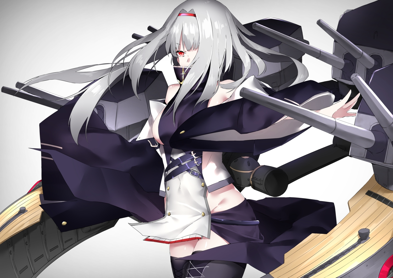 aliasing, anthropomorphism, azur_lane, colorado_(azur_lane), cotton_kanzaki, gradient, gray_hair, headband