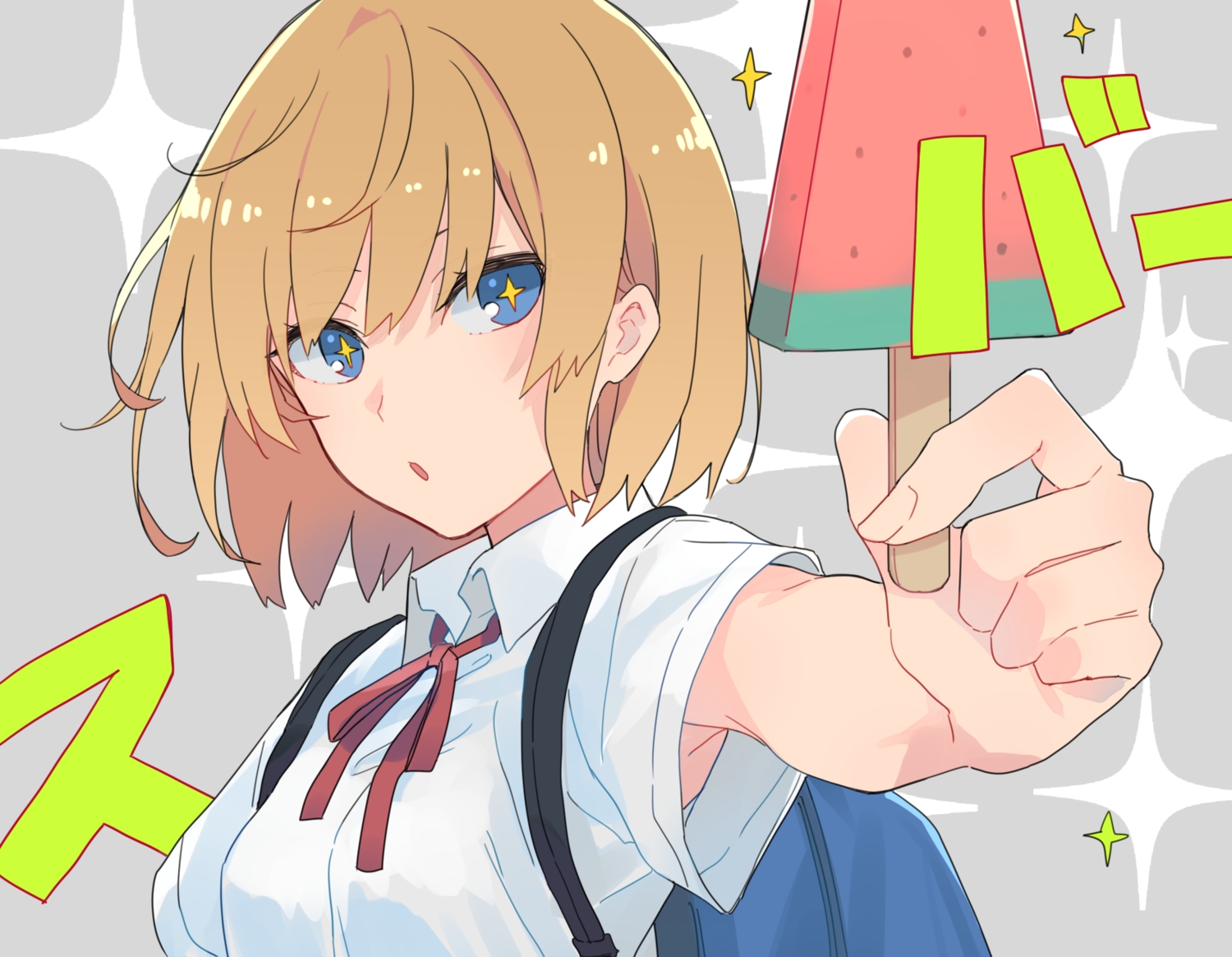 blue_eyes, brown_hair, close, food, monsieur, original, popsicle, school_uniform