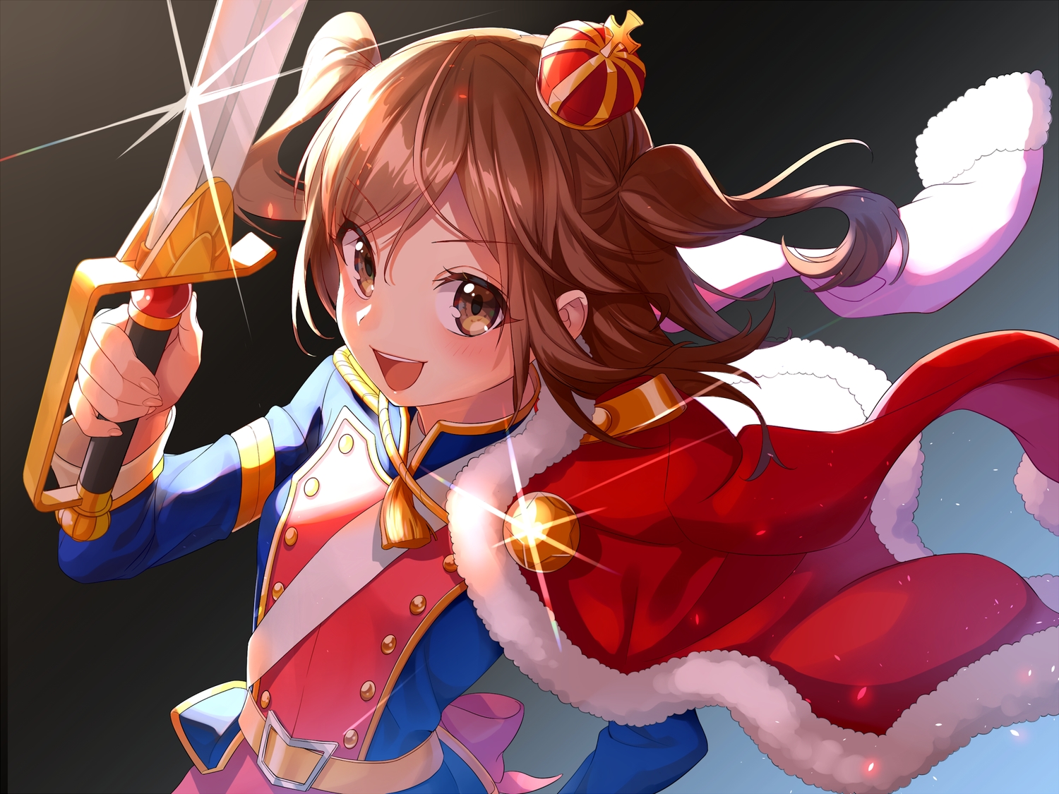 aijou_karen, brown_eyes, brown_hair, cape, crown, gen_(gen_m_gen), short_hair, shoujo_kageki_revue_starlight