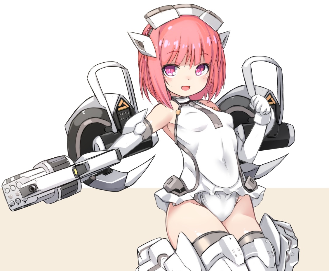 aliasing, alice_gear_aegis, armor, bodysuit, cropped, elbow_gloves, gloves, gun