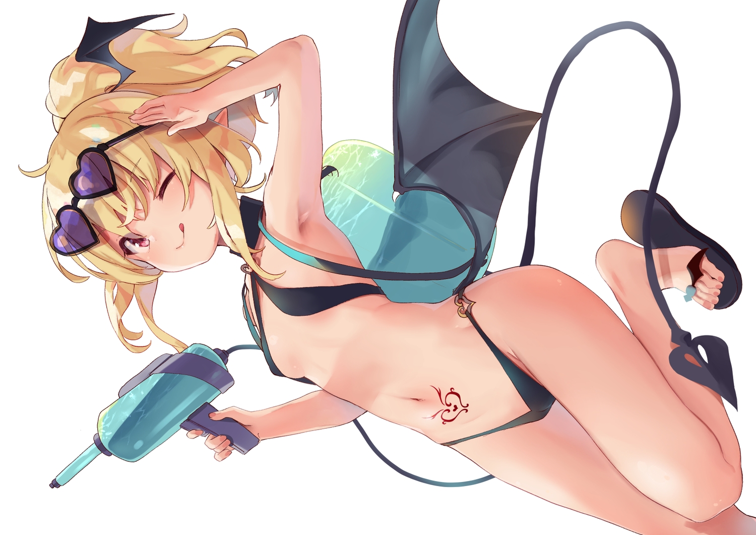 bikini, blonde_hair, boku_wa_chiisana_succubus_no_shimobe, cameltoe, demon, kedama_milk, long_hair, navel