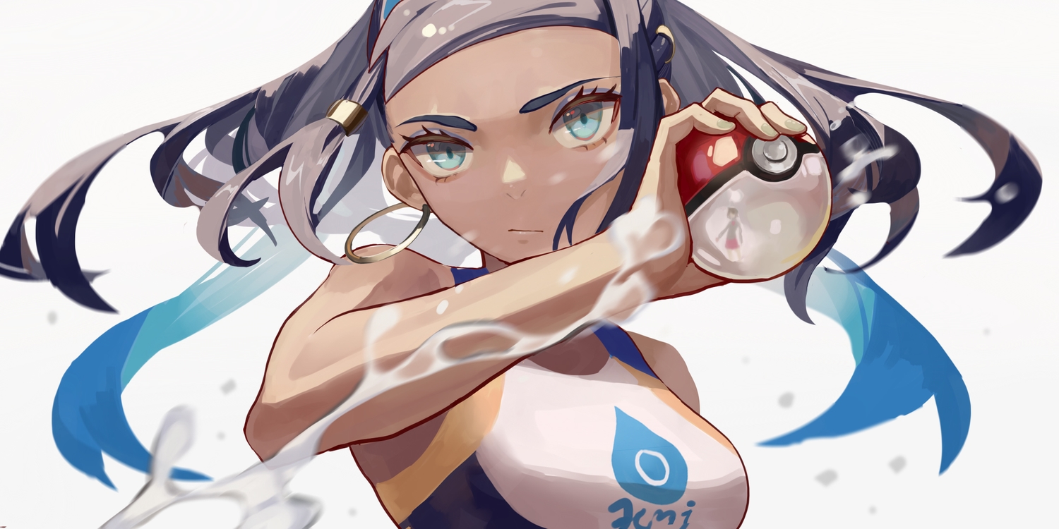aqua_eyes, ball, black_hair, close, dark_skin, long_hair, pokemon, rurina_(pokemon)