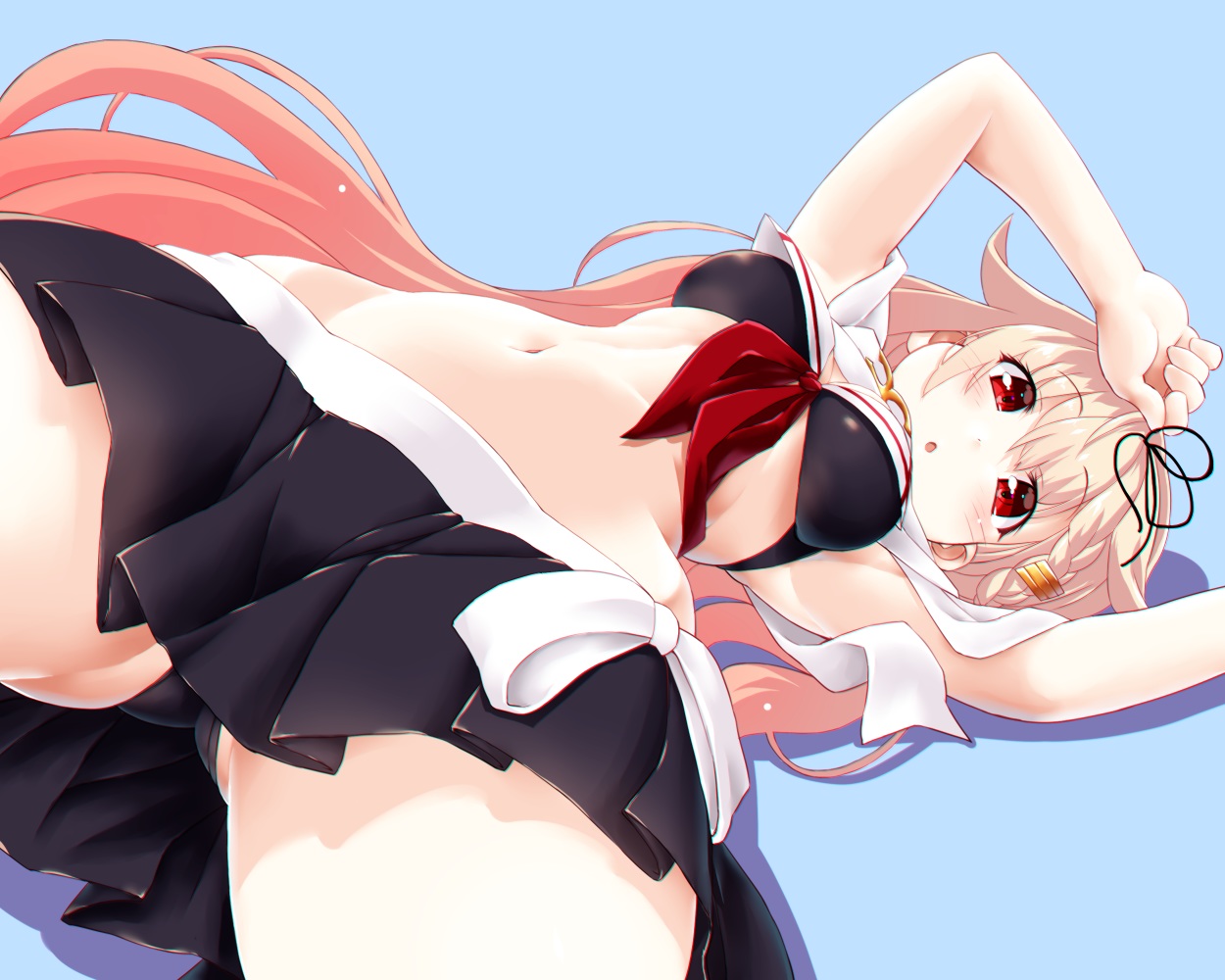 anthropomorphism, bikini, blonde_hair, blush, braids, dd_(ijigendd), kantai_collection, long_hair