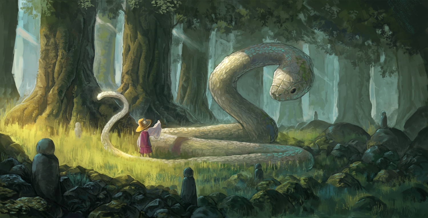 animal, fjsmu, forest, grass, green, hat, loli, moriya_suwako