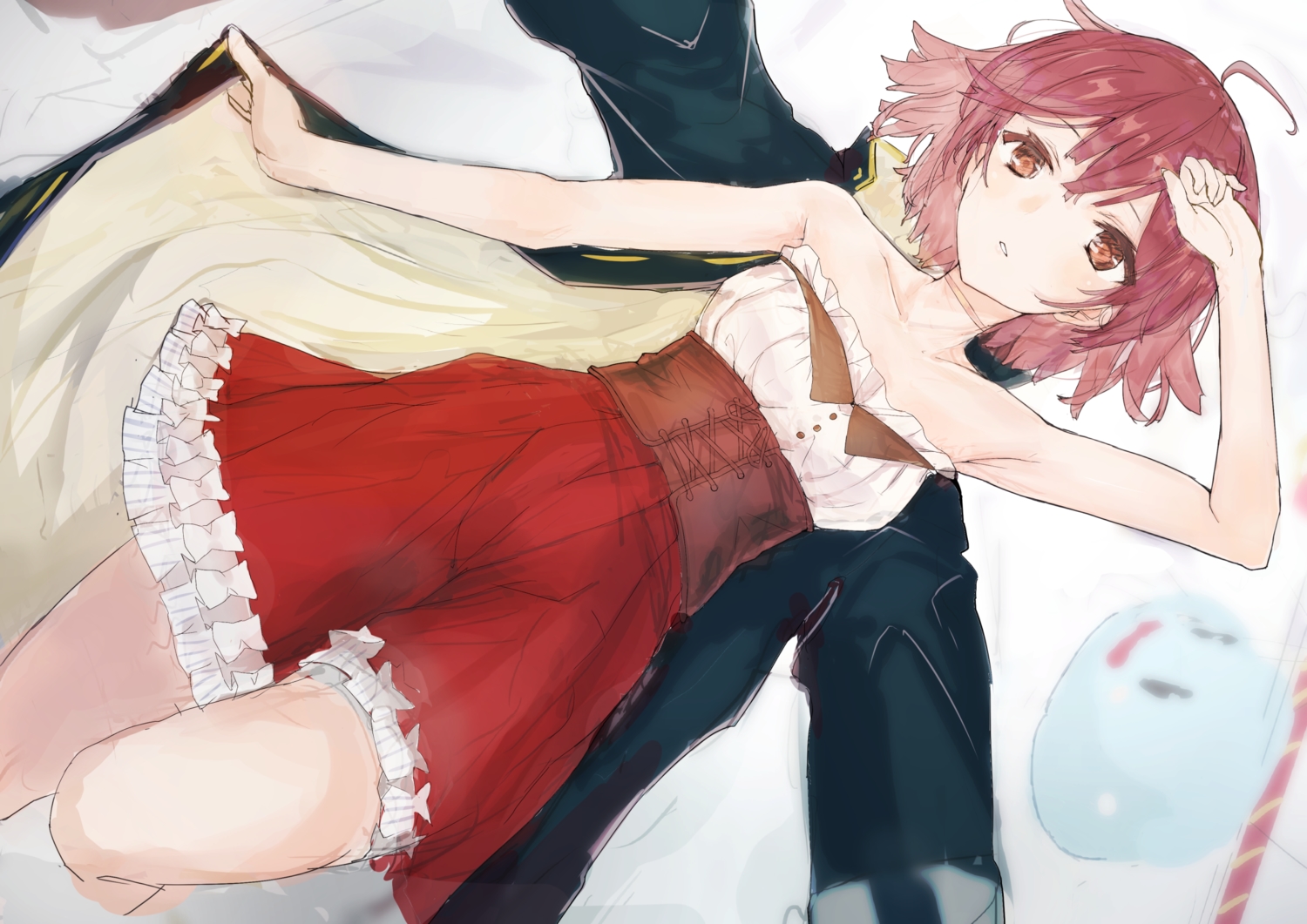 atelier, atelier_sophie, brown_eyes, corset, dress, red_hair, short_hair, sketch