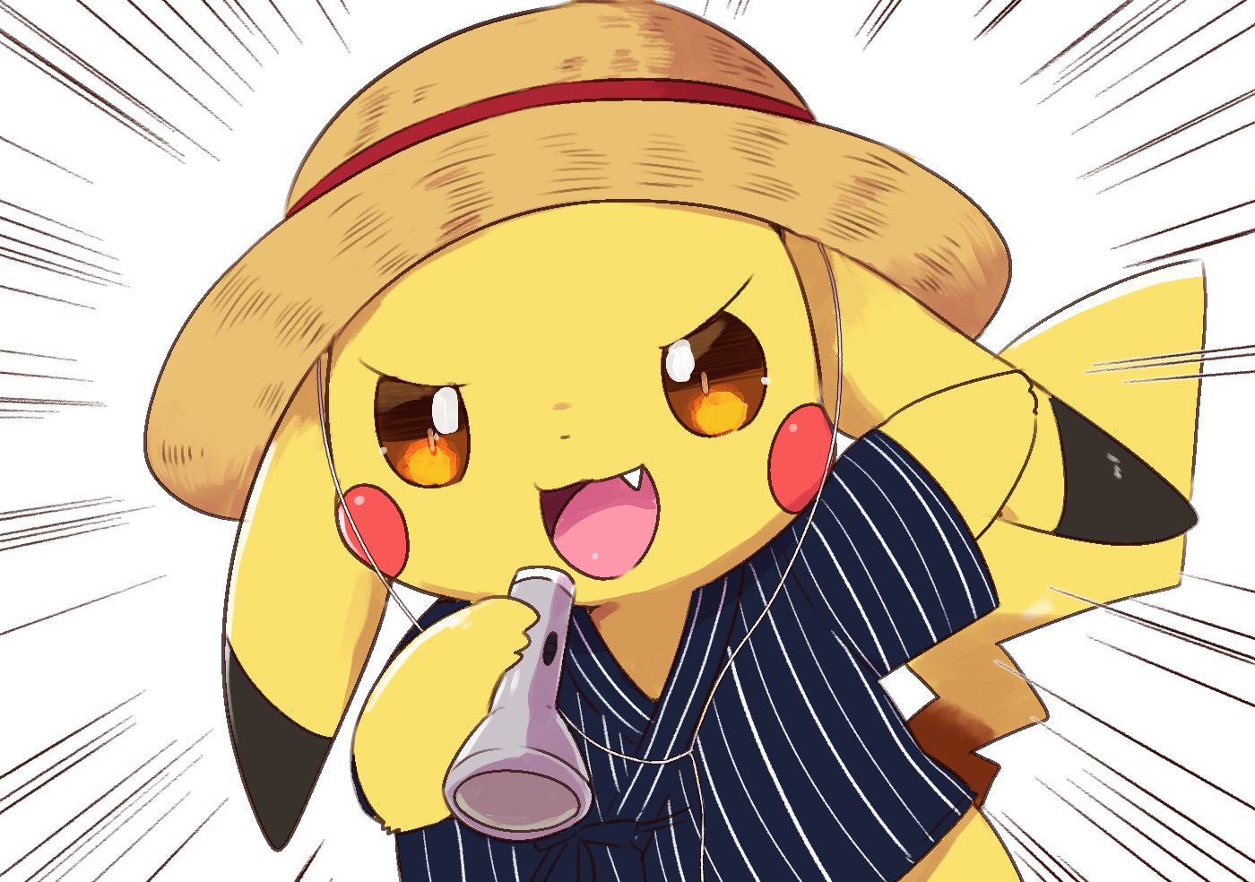 aliasing, cat_smile, close, fang, hat, japanese_clothes, kemoribon, no_humans
