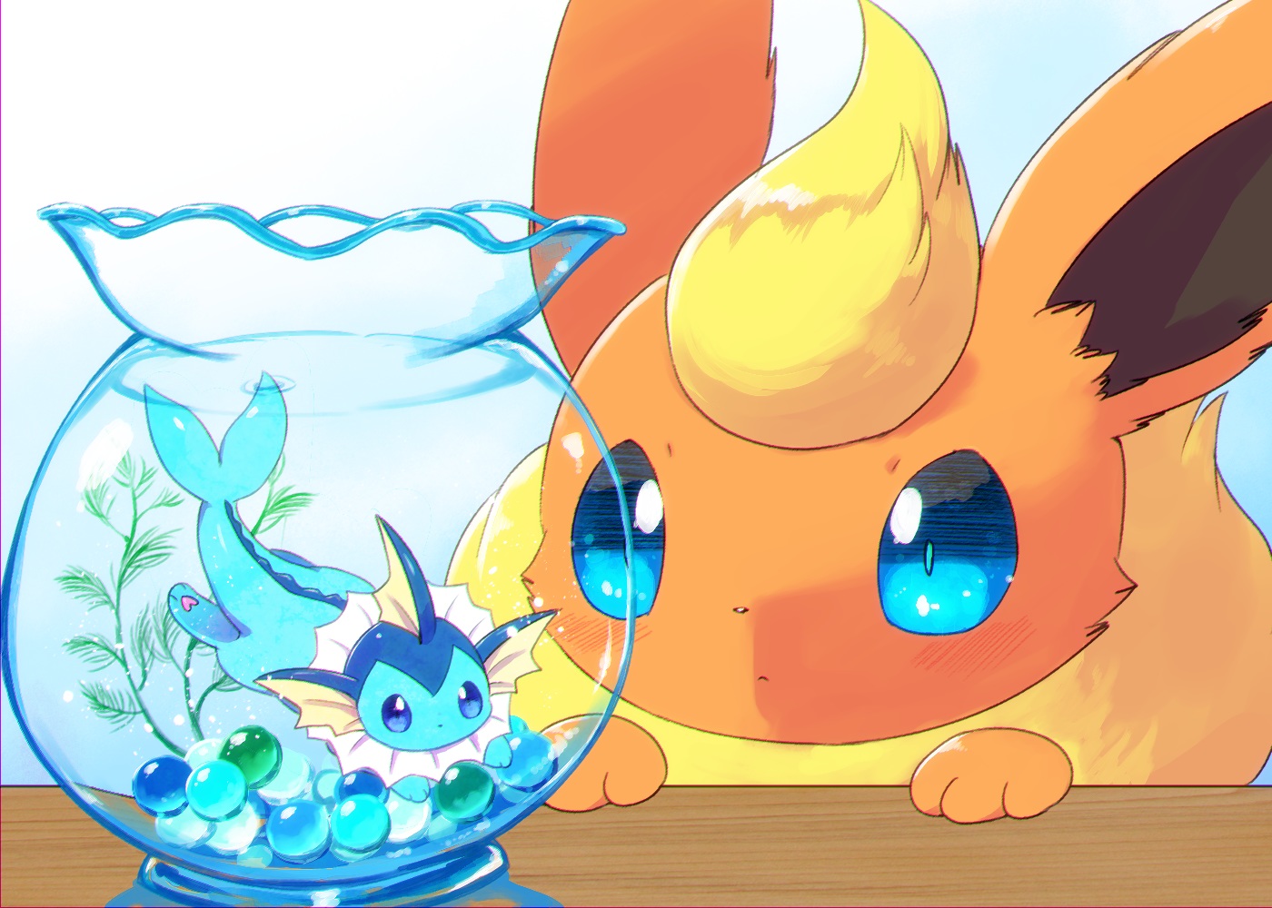 flareon, kemoribon, no_humans, pokemon, vaporeon