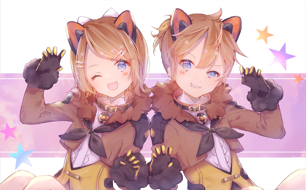 animal_ears, kagamine_len, kagamine_rin, magical_mirai_(vocaloid), male, shiromi, vocaloid