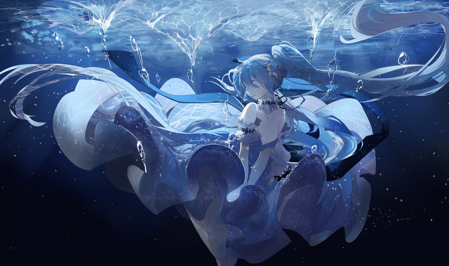 hatsune_miku, underwater, vocaloid, water, xiaonuo_(1906803064)