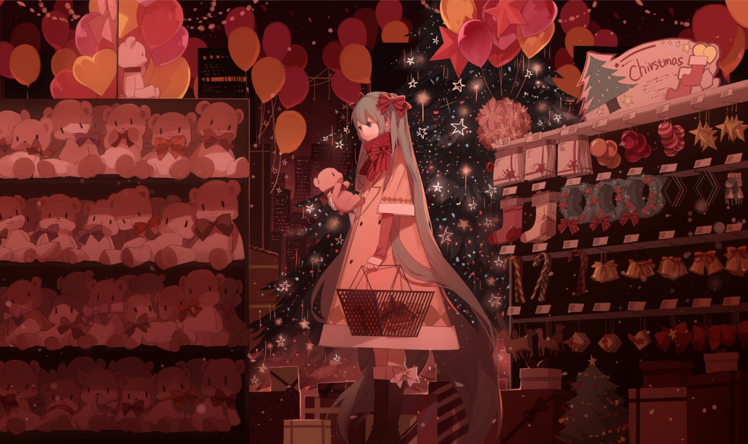christmas, hatsune_miku, teddy_bear, vocaloid, xiaonuo_(1906803064)