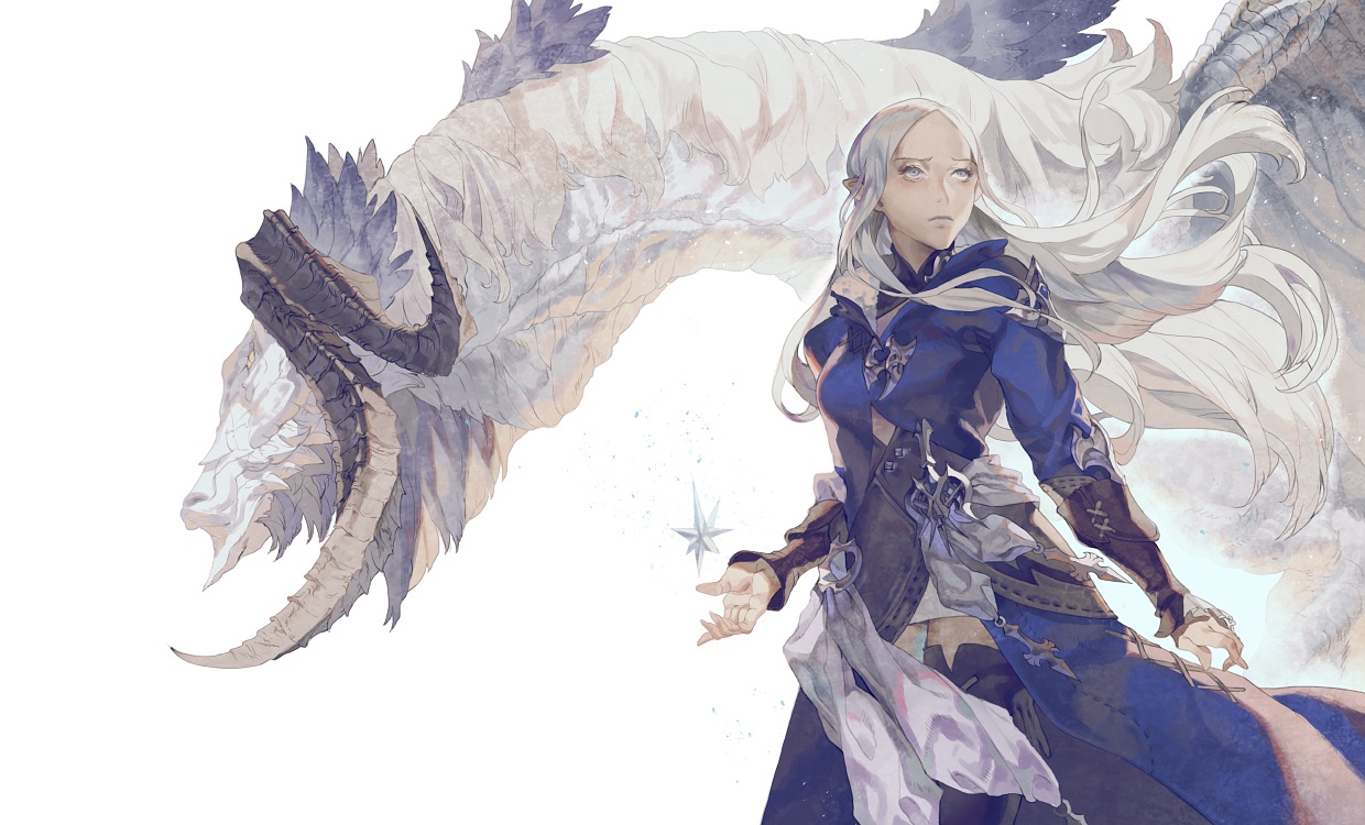 dragon, fajyobore323, final_fantasy, final_fantasy_xiv, white_hair, ysayle_dangoulain