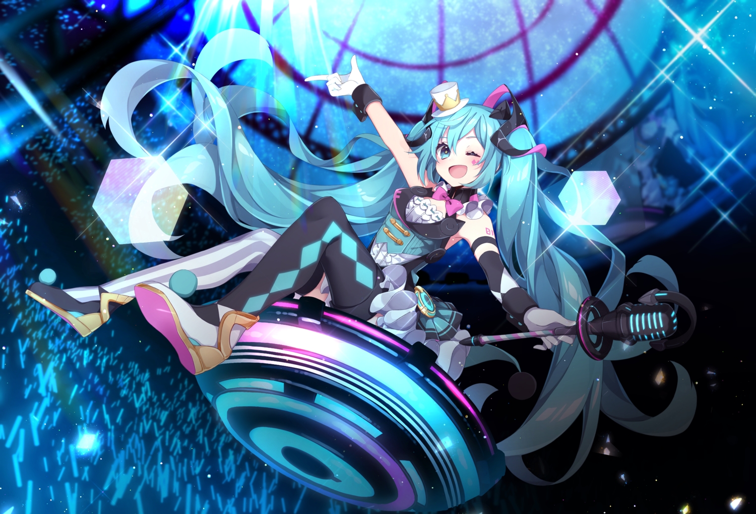 hatsune_miku, hazakura_chikori, magical_mirai_(vocaloid), vocaloid, wink
