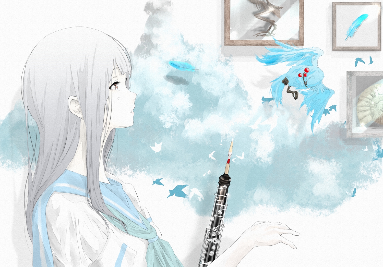 animal, bird, hibike!_euphonium, instrument, liz_to_aoi_tori, nine_(plantroom9), yoroizuka_mizore
