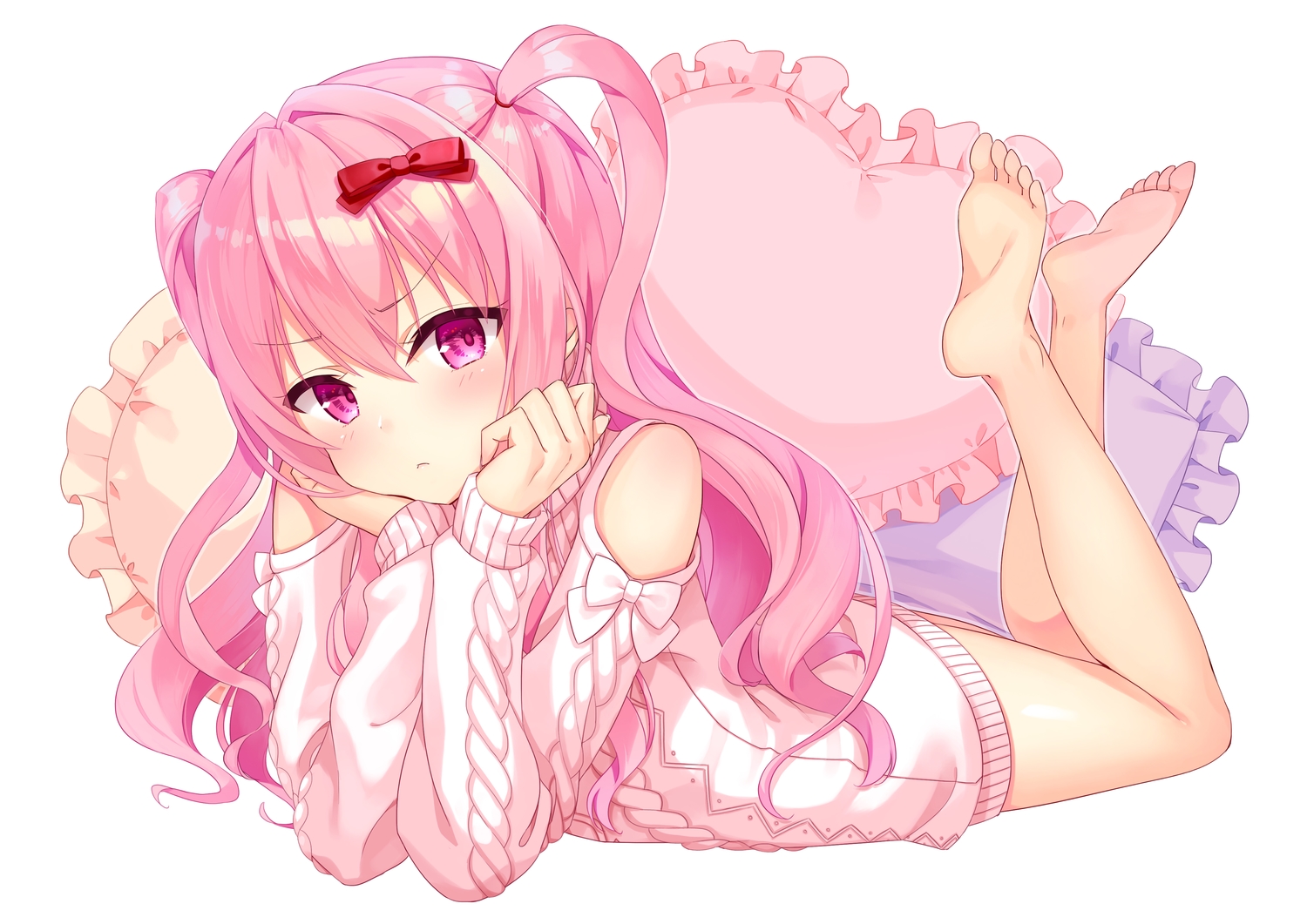 barefoot, girlfriend_(kari), kagami_matsuri, long_hair, pink_eyes, pink_hair, shiorin1910, twintails