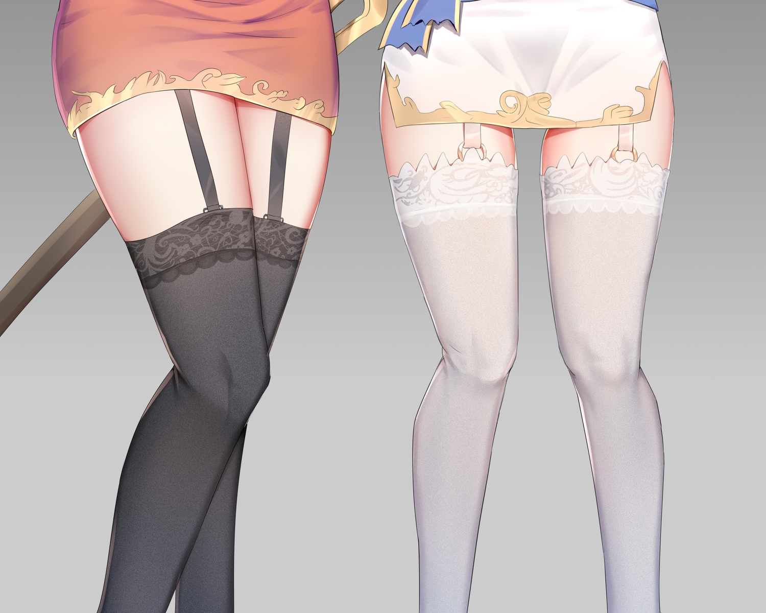 2girls, anthropomorphism, close, dress, garter_belt, gei_daipf, gradient, nelson_(zhanjian_shaonu), rodney_(zhanjian_shaonu), stockings, sword, weapon, zettai_ryouiki, zhanjian_shaonu