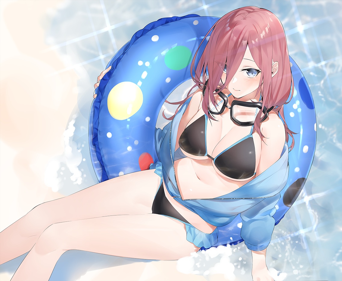 bikini, blue_eyes, breasts, cleavage, goggles, go-toubun_no_hanayome, hayashi_kewi, hood