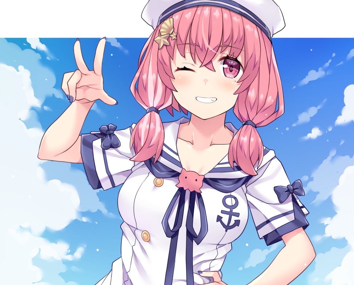 amane_hasuhito, bow, clouds, cropped, dress, hat, nijisanji, pink_eyes