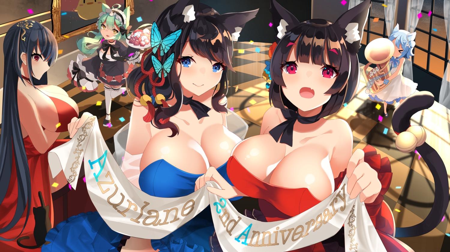 akashi_(azur_lane), animal, animal_ears, anthropomorphism, azur_lane, bell, black_hair, blue_eyes