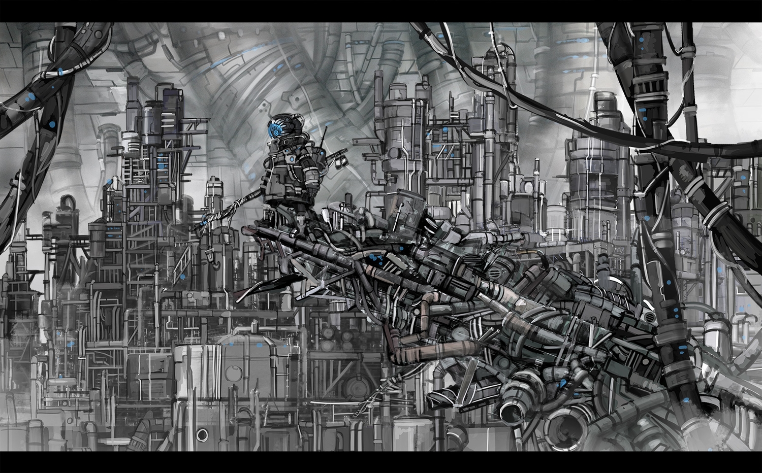 building, gray, industrial, original, polychromatic, robot, scenic, sonidoriy