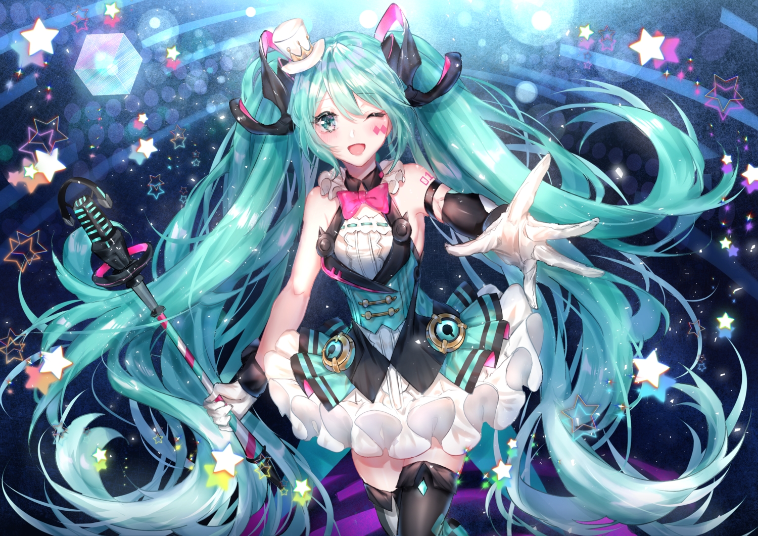 boots, hatsune_miku, kity1211_tetsu, magical_mirai_(vocaloid), thighhighs, vocaloid, wink