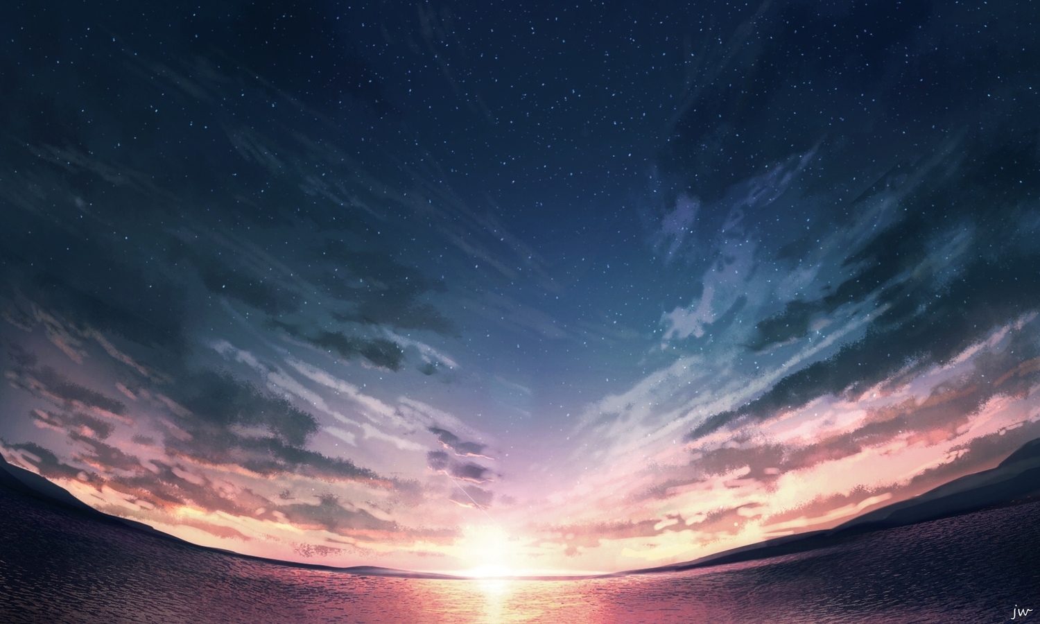clouds, original, scenic, signed, sky, skyrick9413, stars, sunset