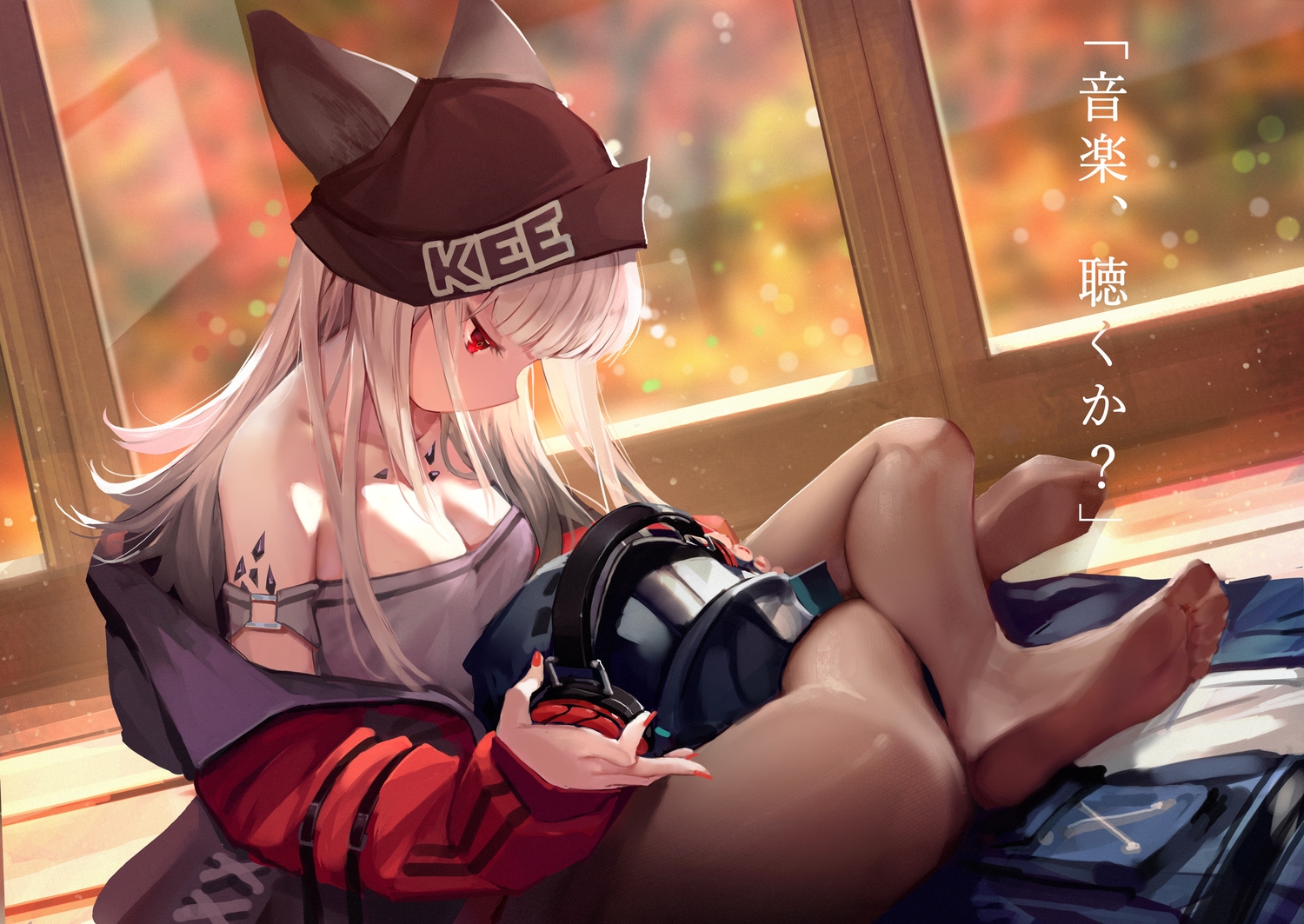 am1m, animal_ears, arknights, armor, breasts, cleavage, doctor_(arknights), foxgirl
