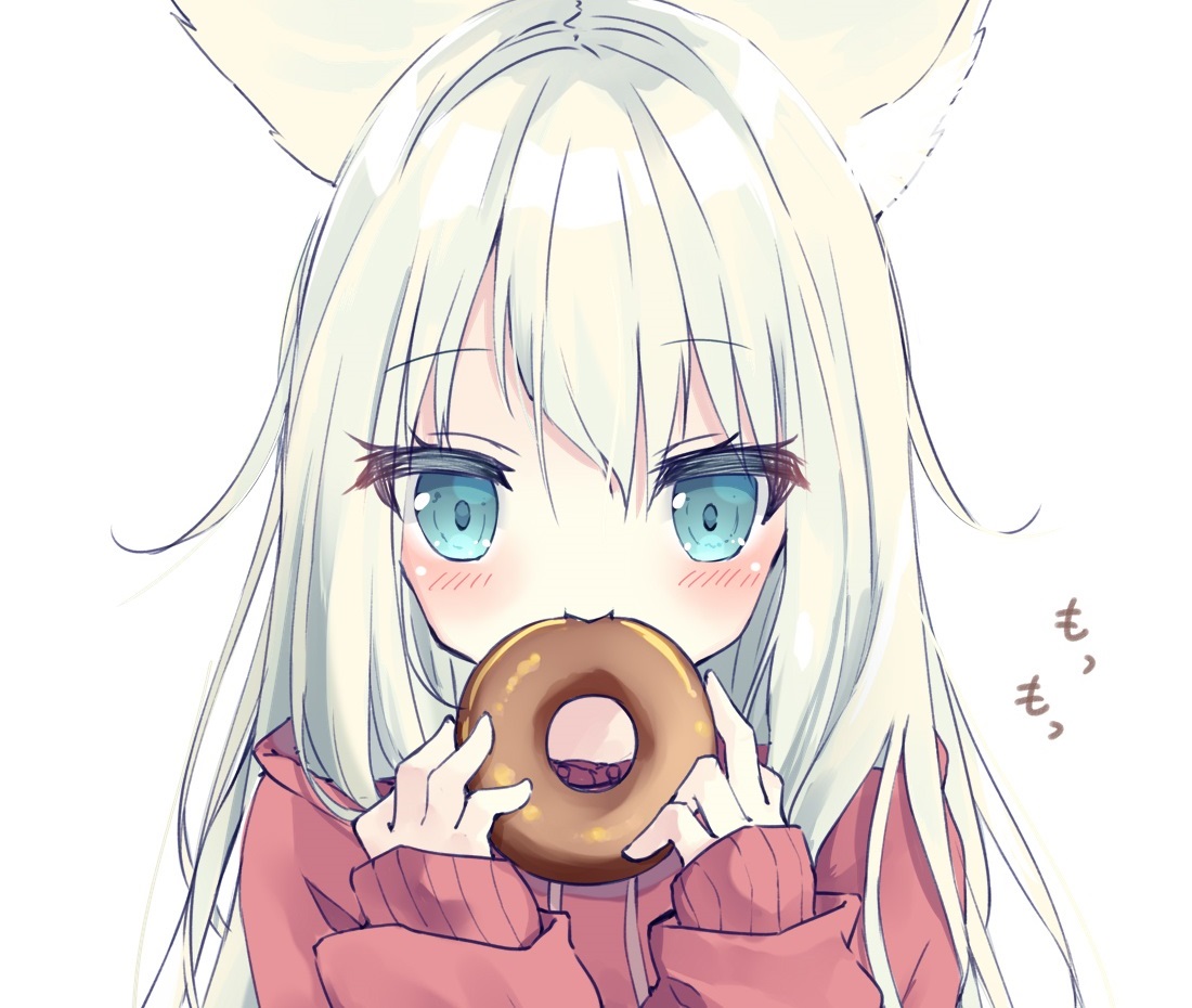 animal_ears, blush, catgirl, close, cropped, food, green_eyes, hamaru_(s5625t)