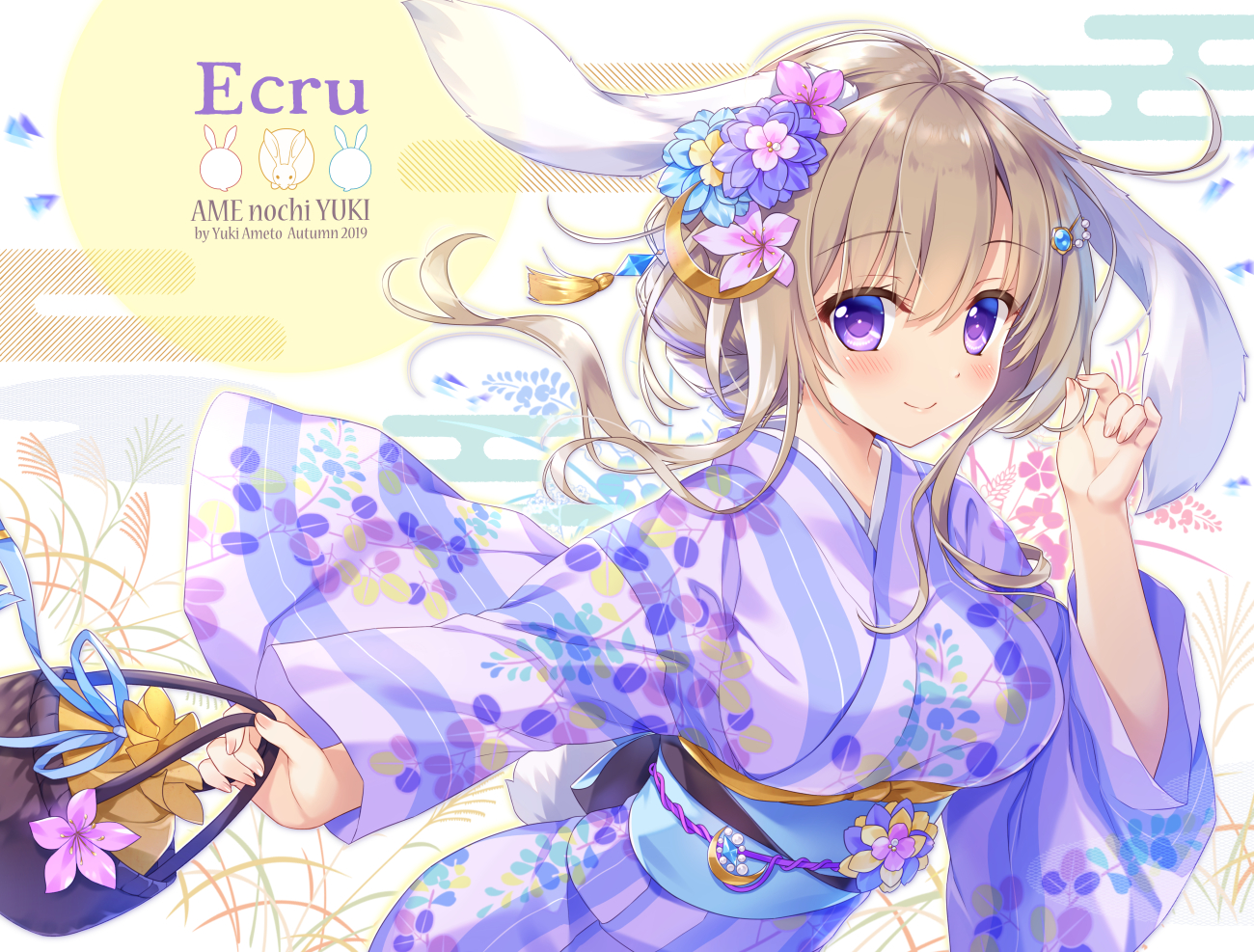 ameto_yuki, animal_ears, blush, breasts, brown_hair, bunny_ears, bunnygirl, ecru_(ameto_yuki)