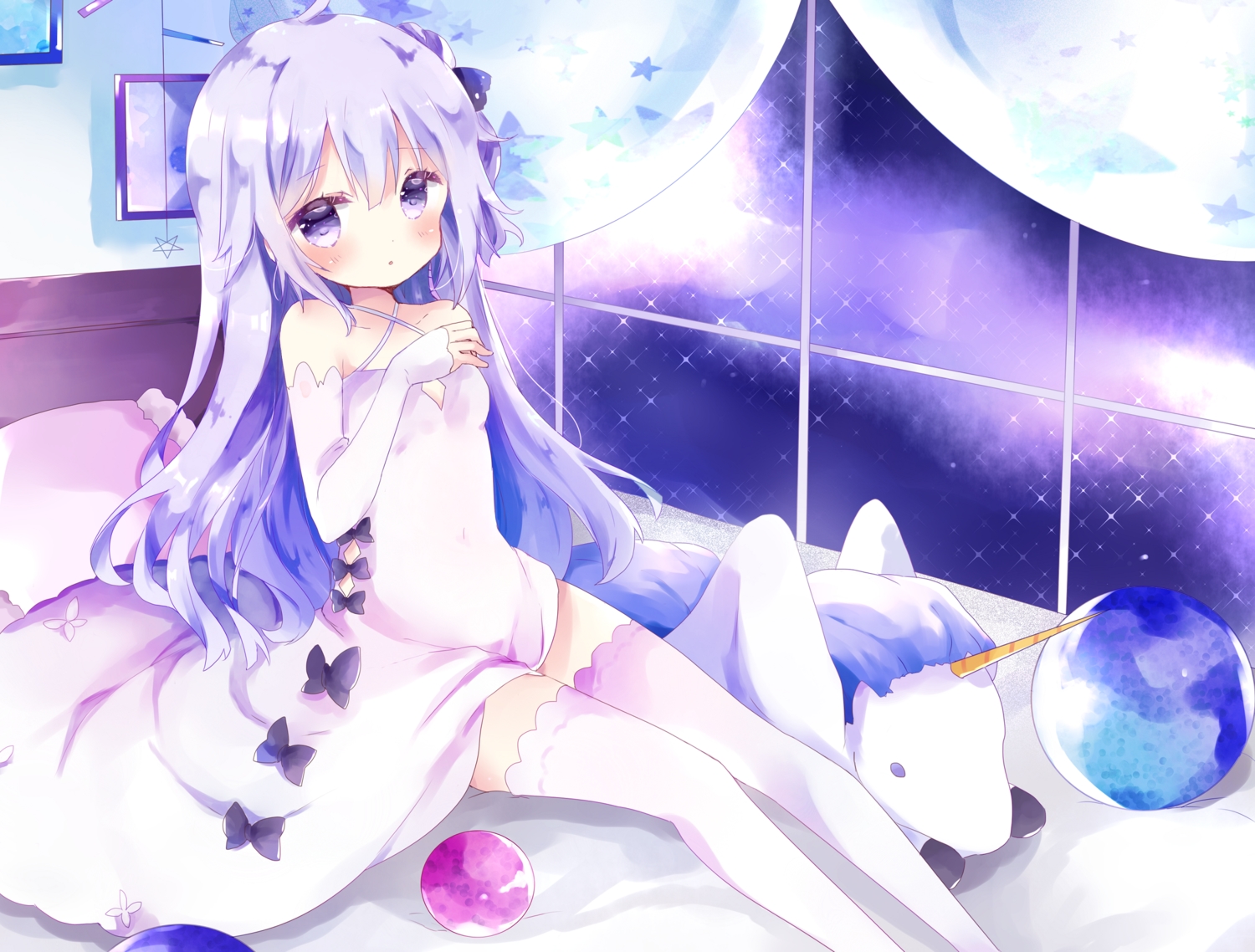 anthropomorphism, azur_lane, bed, blush, bow, cropped, dress, long_hair