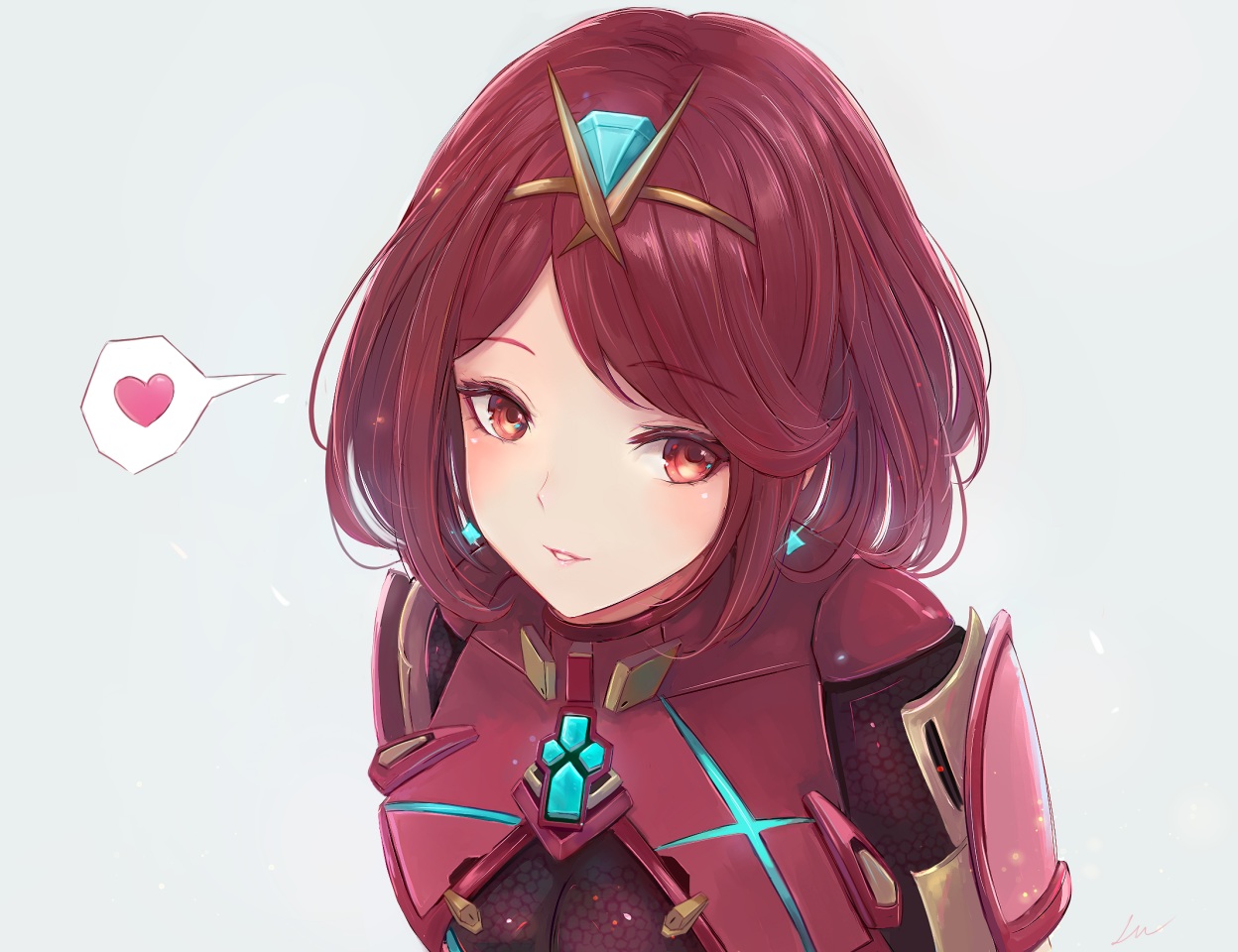 aliasing, armor, bodysuit, close, heart, homura_(xenoblade), leonmandala, red_eyes