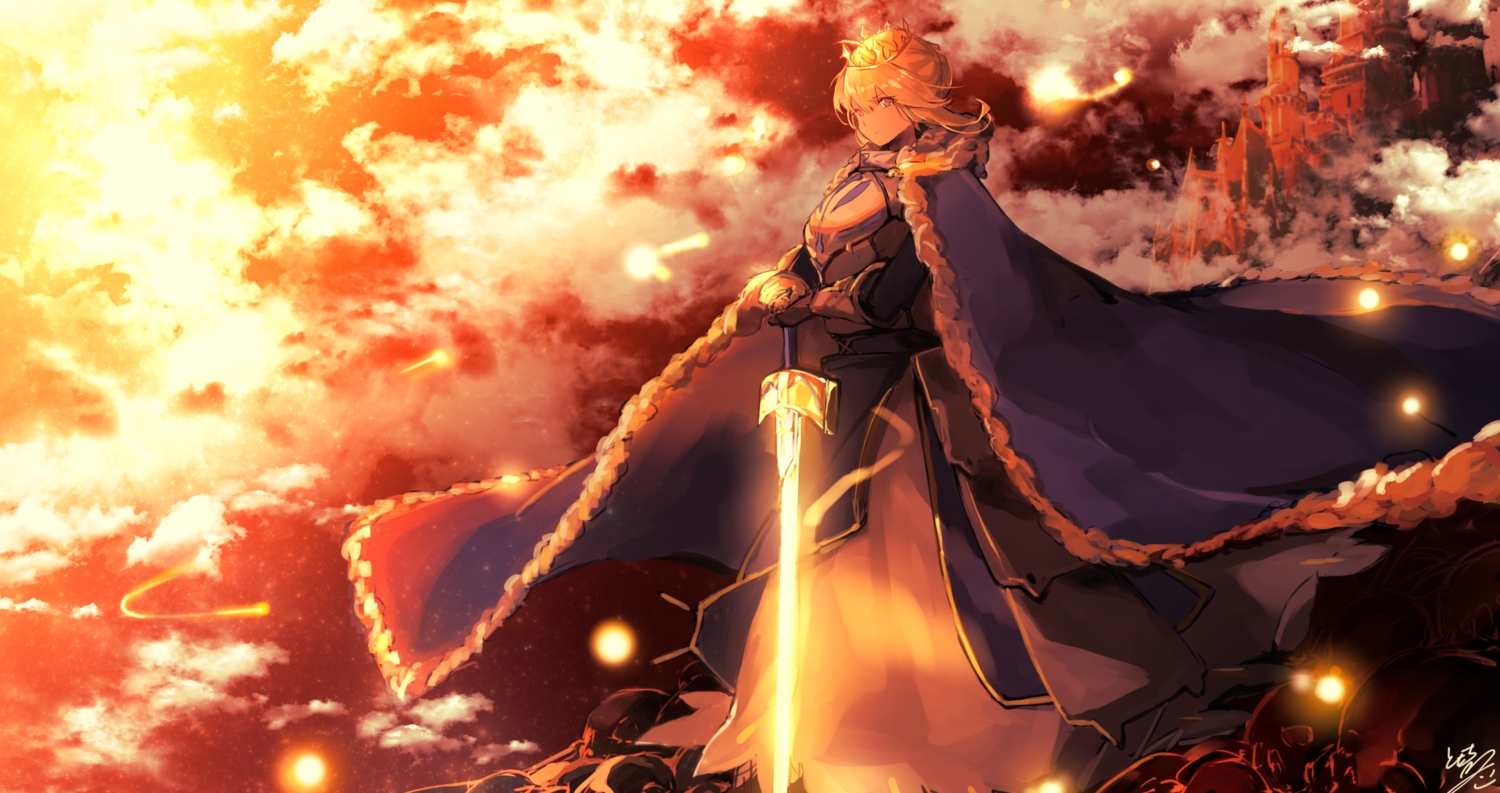 armor, artoria_pendragon_(all), cape, fate_(series), fate/stay_night, saber, sword, tomocha_(tmc_tmc8)