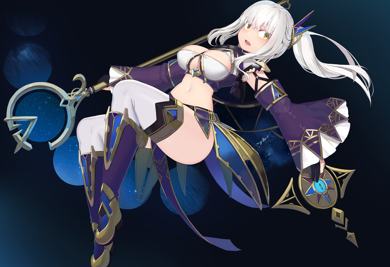 boots, breasts, cleavage, cropped, gloves, gradient, long_hair, natori_youkai