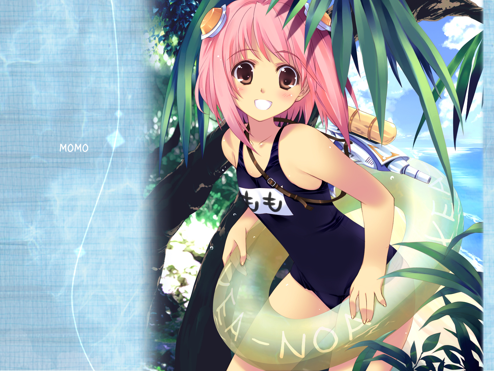 iizuki_tasuku, momo_(xenosaga), pink_hair, swimsuit, xenosaga