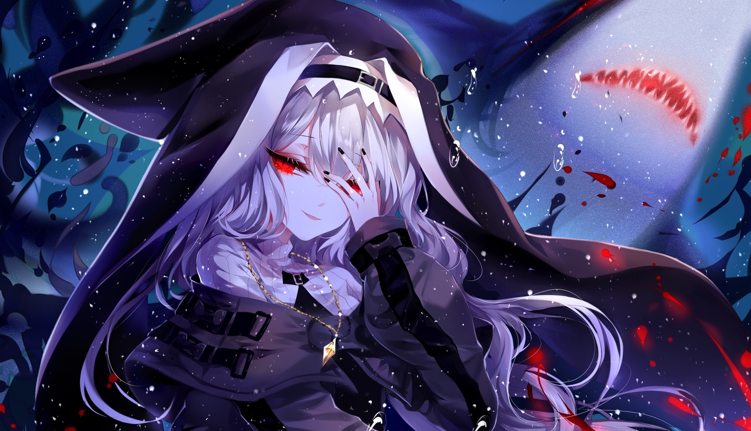 animal, arknights, blood, long_hair, red_eyes, sheya, specter_(arknights), underwater