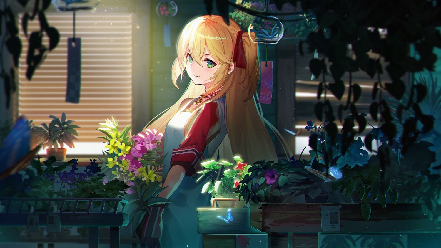 admiral_hipper_(azur_lane), anthropomorphism, azur_lane, blonde_hair, flowers, green_eyes, kexue, long_hair