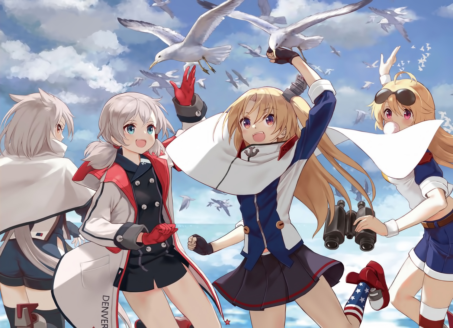 animal, animal_ears, anthropomorphism, aqua_eyes, azur_lane, bird, blonde_hair, cleveland_(azur_lane)