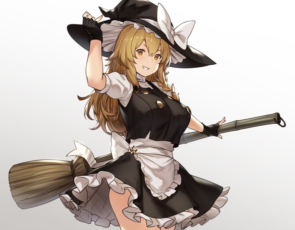 apron, blonde_hair, braids, cropped, gloves, gradient, hat, houtengeki