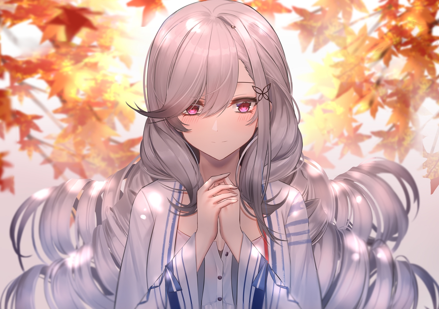 anthropomorphism, autumn, azur_lane, blush, close, dunkerque_(azur_lane), eternity_(pixiv8012826), gray_hair