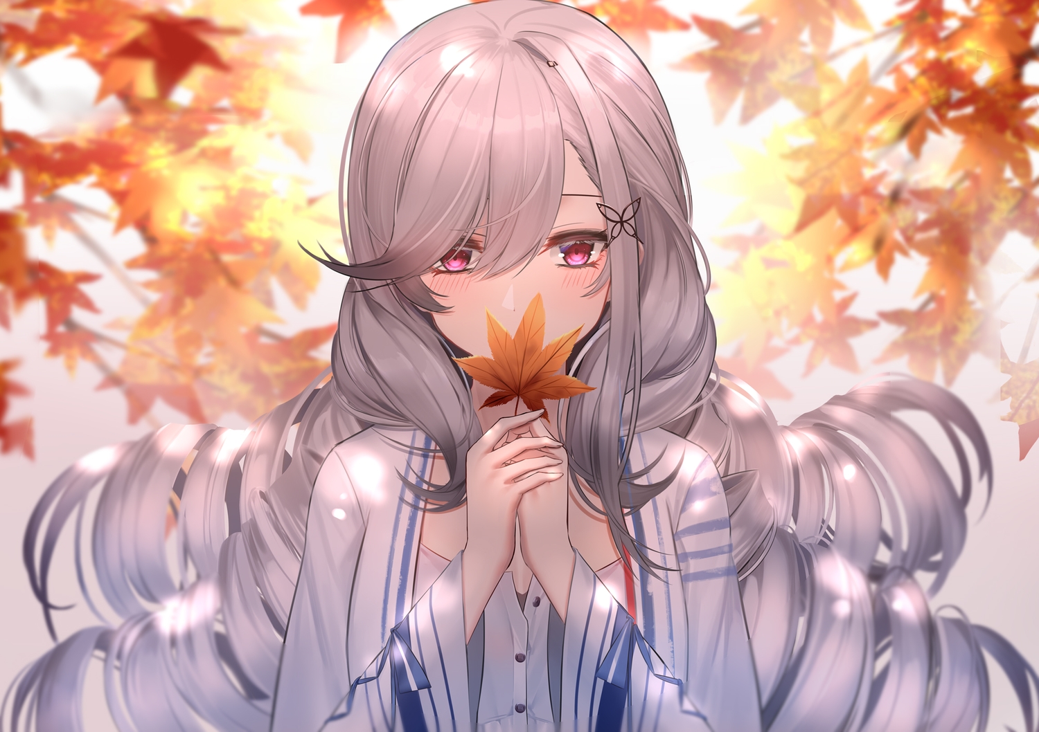 anthropomorphism, autumn, azur_lane, blush, close, dunkerque_(azur_lane), eternity_(pixiv8012826), gray_hair