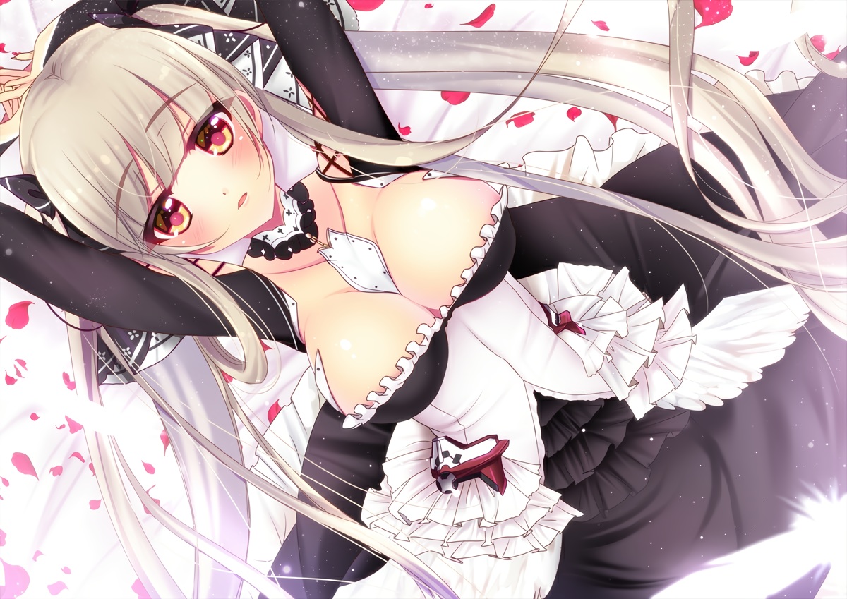 anthropomorphism, azur_lane, blush, breasts, cleavage, formidable_(azur_lane), goth-loli, gray_hair