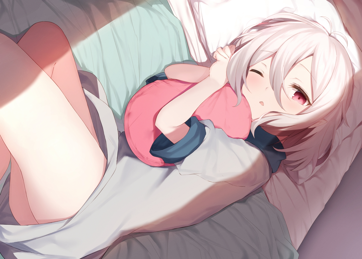bed, blush, loli, maosame, natsume_kokoro, pointed_ears, princess_connect!, red_eyes