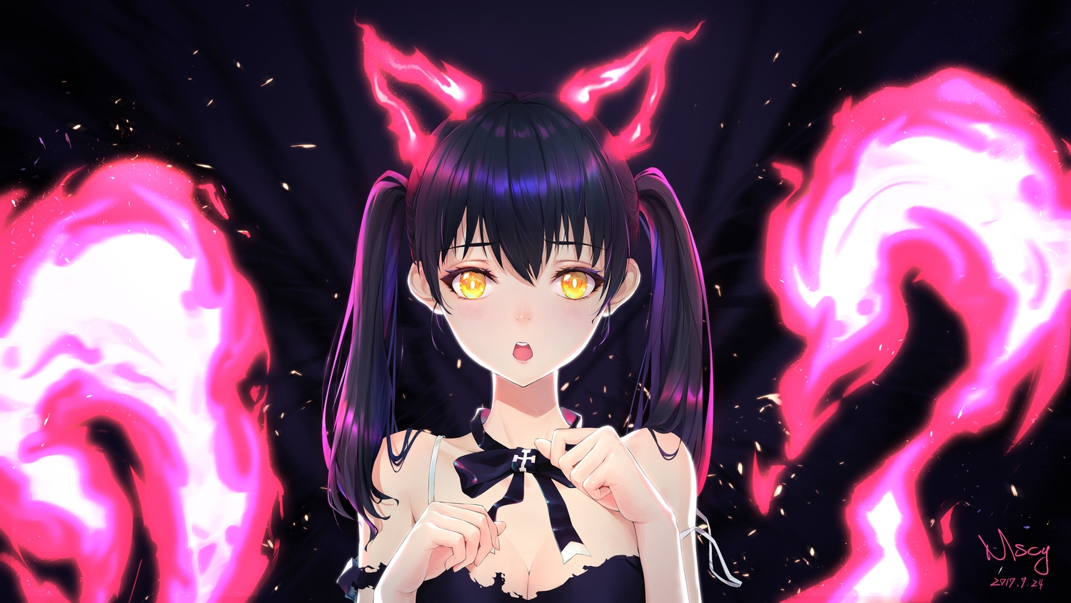 bra, breasts, cleavage, enen_no_shouboutai, kotatsu_tamaki, miyama_tsubaki_me, torn_clothes, underwear
