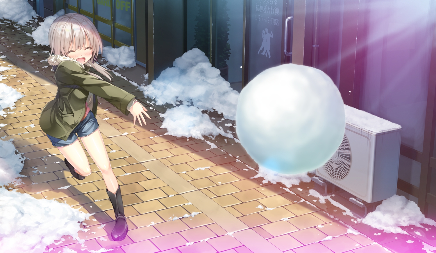 blush, boots, game_cg, gray_hair, kakegawa_hazuki, kiba_satoshi, marmalade, short_hair