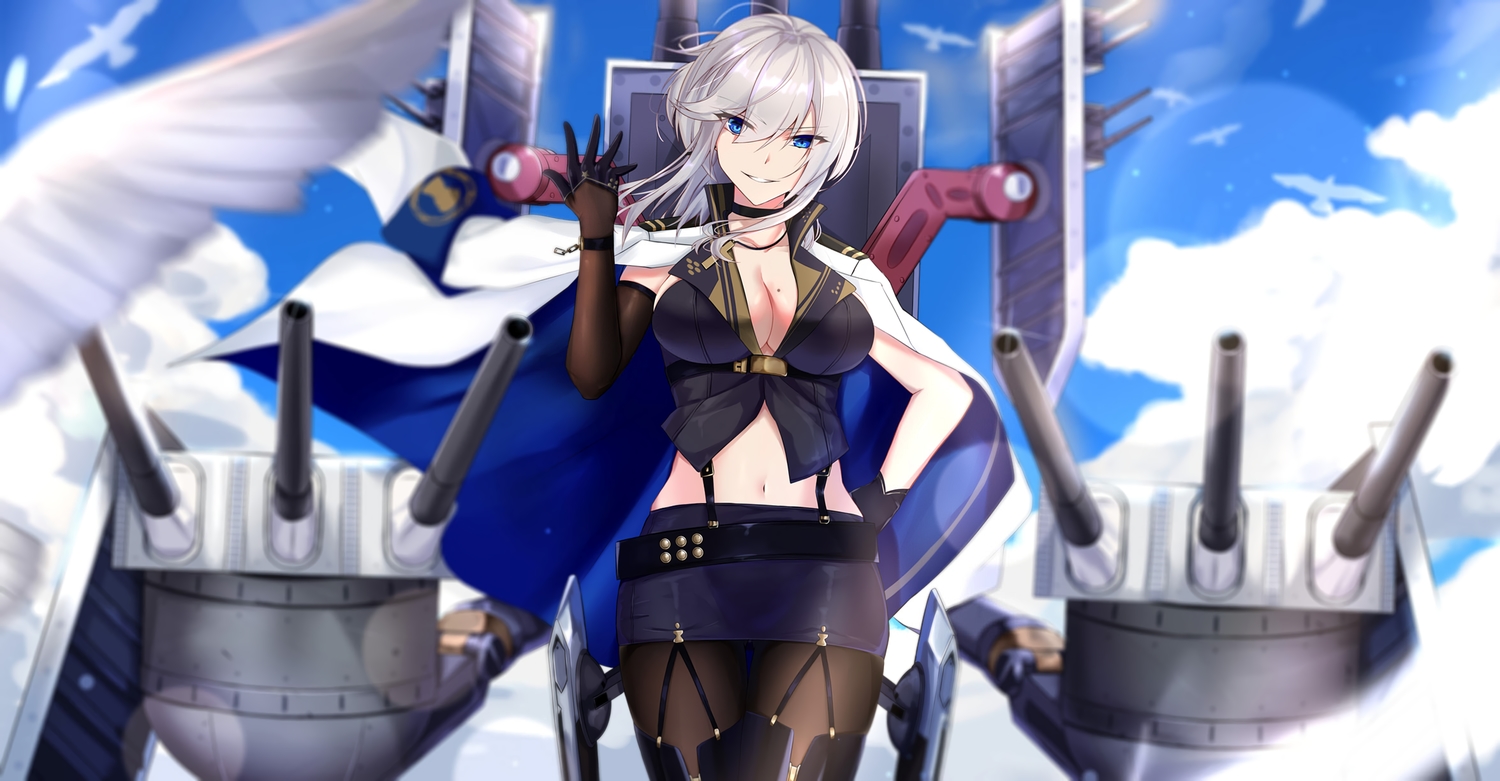 anthropomorphism, azur_lane, blue_eyes, breasts, cleavage, eternity_(pixiv8012826), gloves, pantyhose