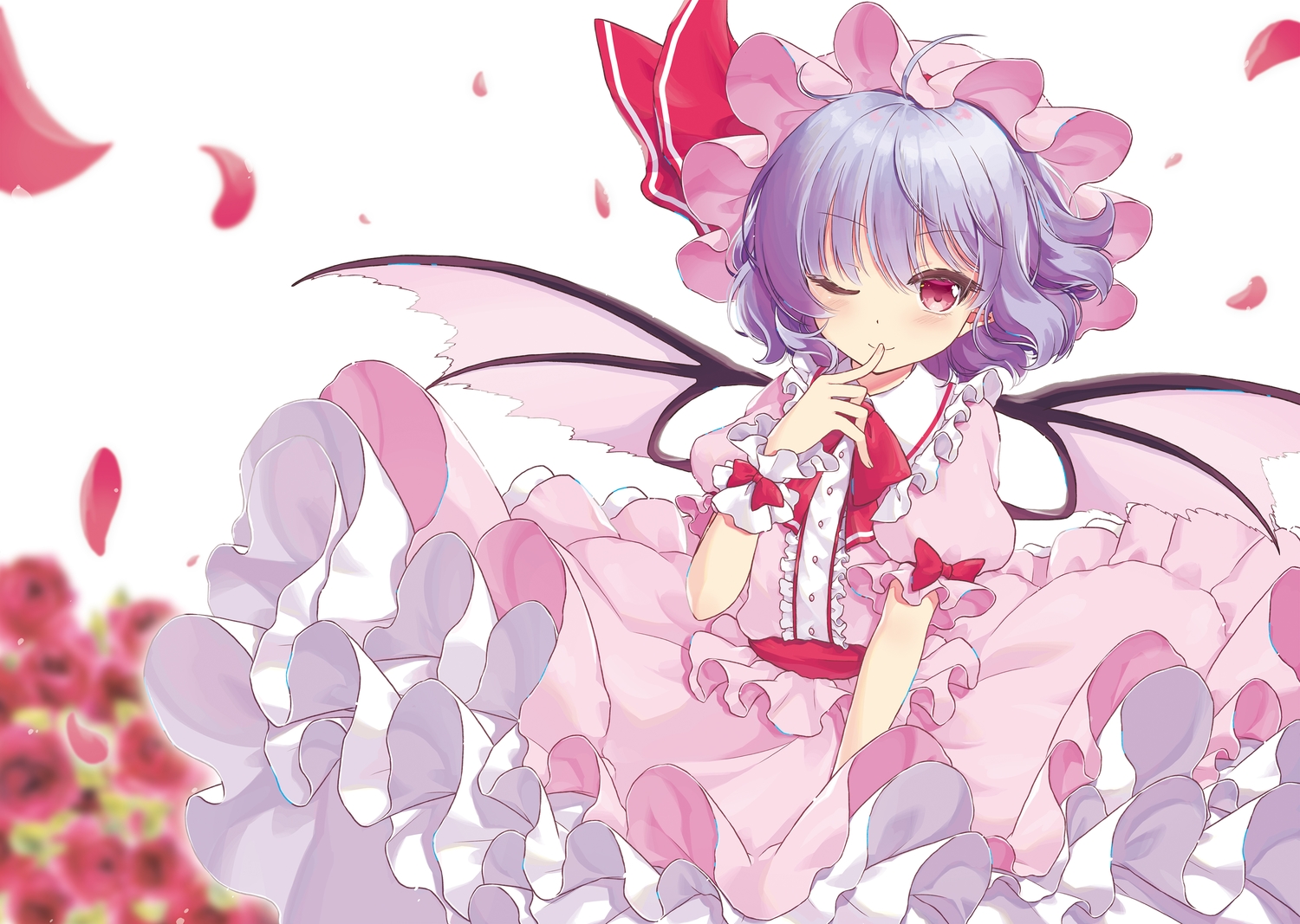 beni_kurage, blue_hair, hat, red_eyes, remilia_scarlet, short_hair, touhou, vampire