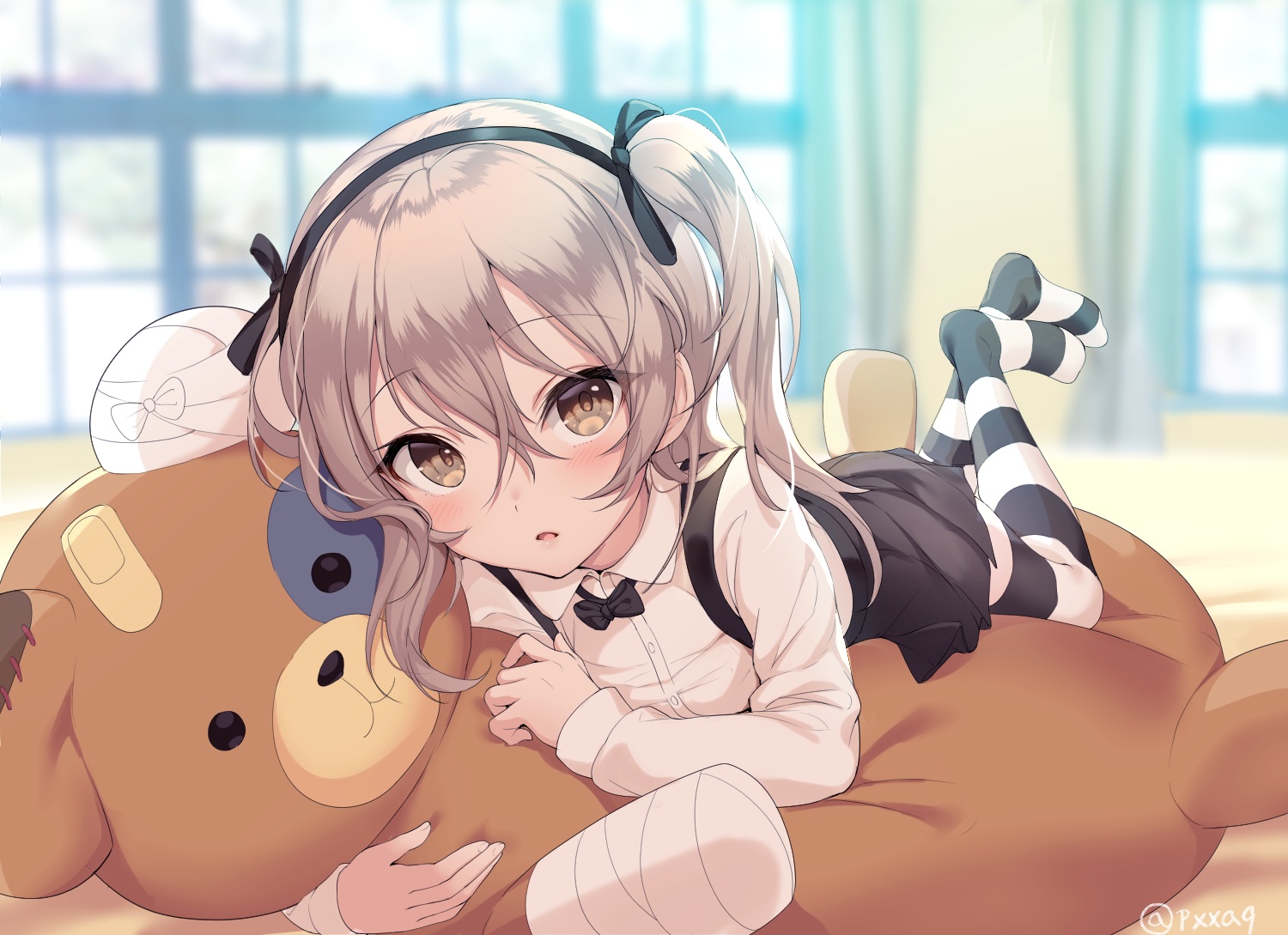 akamoku, blush, brown_eyes, brown_hair, girls_und_panzer, headband, loli, long_hair