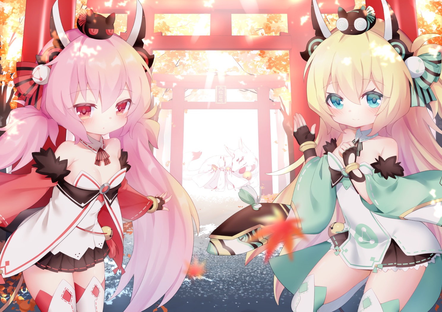 animal, anthropomorphism, autumn, azur_lane, blonde_hair, blush, eloves, green_eyes